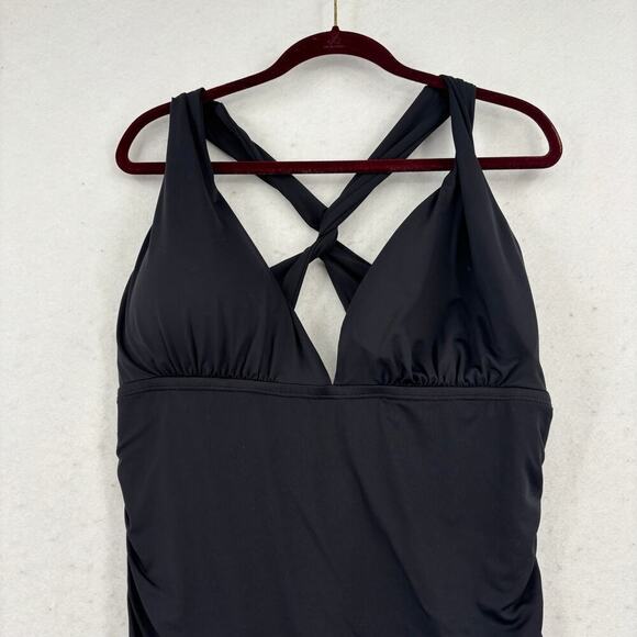 Ralph Lauren Plunge Halter Mio One Piece Swim Dress Size 22W Black Swimsuit - Picture 2 of 8